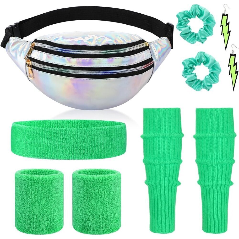 80s Accessories Set Neon Fanny Pack Wristbands Leg Warmers Party Costume